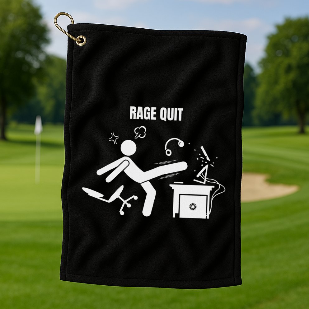 Funny Gamer Rage Quit Stick Figure Gaming Sarcastic Meme Golf Towel