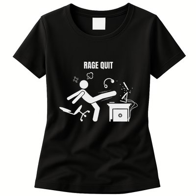 Funny Gamer Rage Quit Stick Figure Gaming Sarcastic Meme Womens T-Shirt