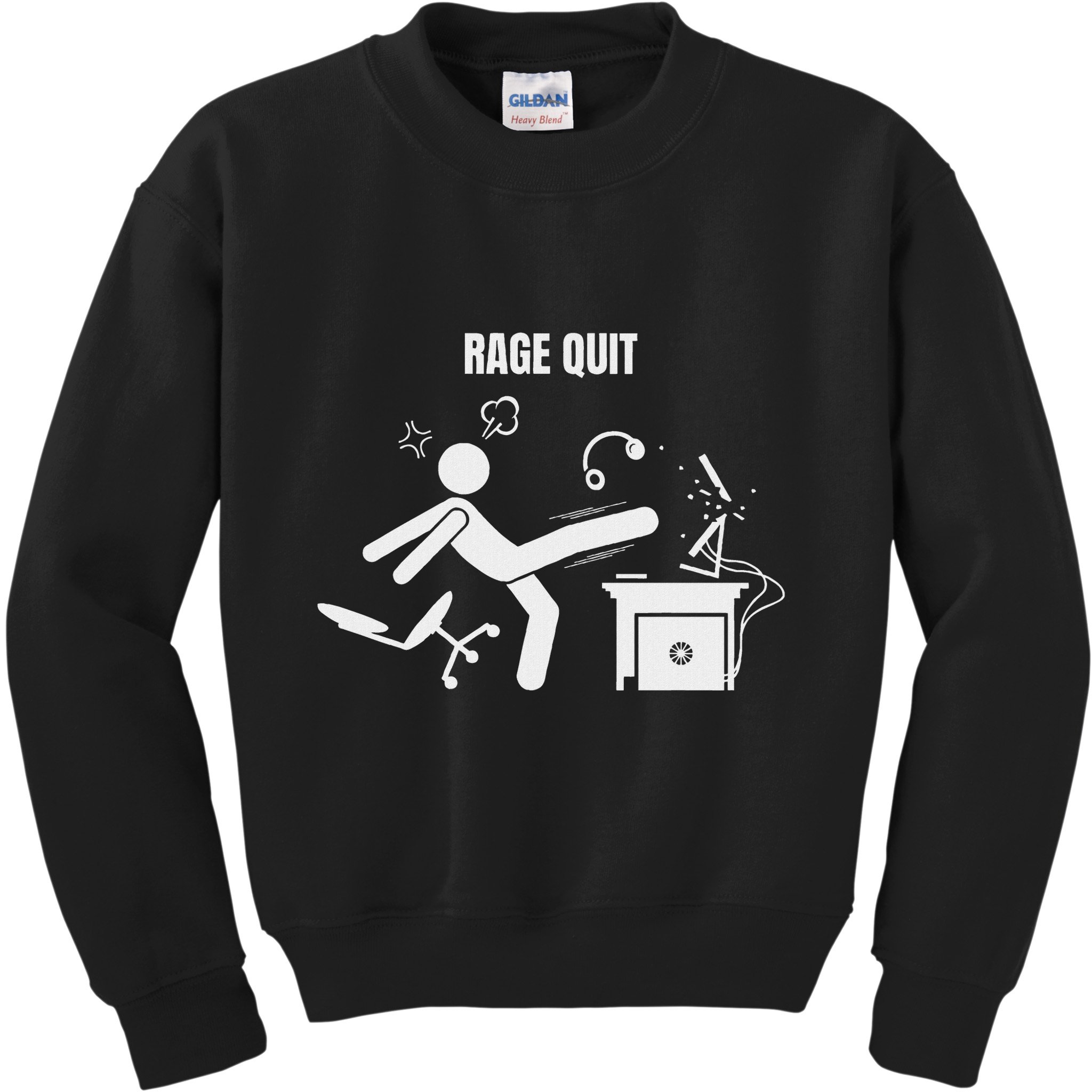 Funny Gamer Rage Quit Stick Figure Gaming Sarcastic Meme Kids Sweatshirt