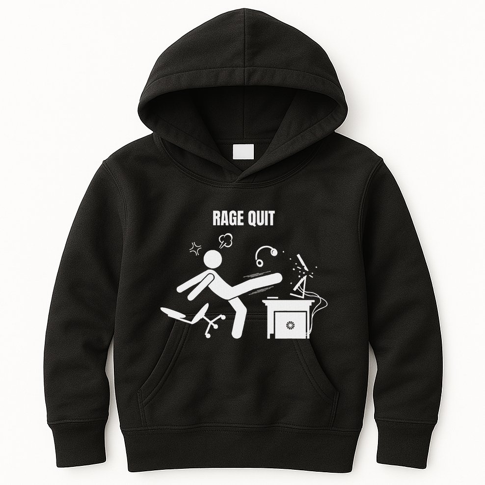 Funny Gamer Rage Quit Stick Figure Gaming Sarcastic Meme Kids Hoodie