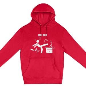 Funny Gamer Rage Quit Stick Figure Gaming Sarcastic Meme Premium Pullover Hoodie