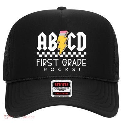 First Grade Rocks Teacher 1st Grade High Crown Mesh Back Trucker Hat