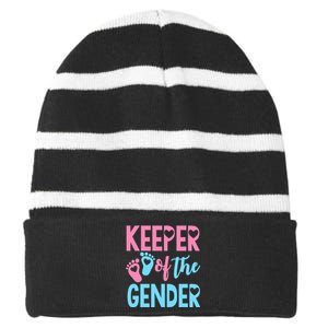 funny Gender Reveal Keeper of the Gender Reveal Striped Beanie with Solid Band