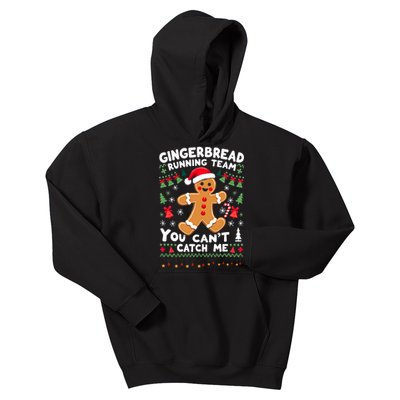 Funny Gingerbread Running Team Ugly Christmas Sweater Kids Hoodie