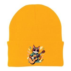 Funny Guitar Rock Cat Playing Guitar Cat For Knit Cap Winter Beanie