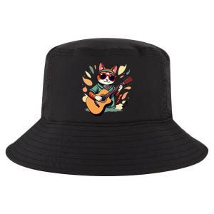 Funny Guitar Rock Cat Playing Guitar Cat For Cool Comfort Performance Bucket Hat