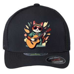 Funny Guitar Rock Cat Playing Guitar Cat For Flexfit Unipanel Trucker Cap