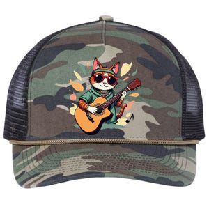 Funny Guitar Rock Cat Playing Guitar Cat For Retro Rope Trucker Hat Cap