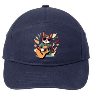 Funny Guitar Rock Cat Playing Guitar Cat For 7-Panel Snapback Hat