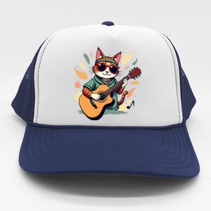 Funny Guitar Rock Cat Playing Guitar Cat For Trucker Hat