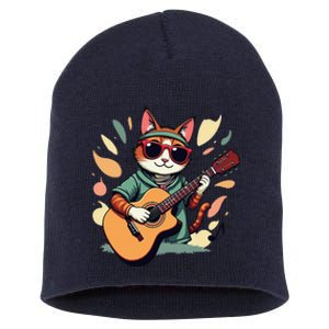 Funny Guitar Rock Cat Playing Guitar Cat For Short Acrylic Beanie