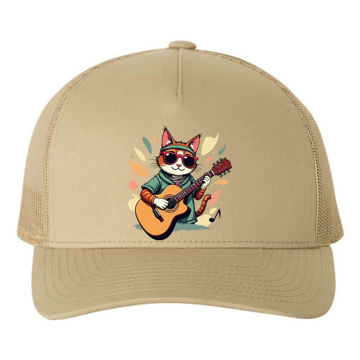 Funny Guitar Rock Cat Playing Guitar Cat For Yupoong Adult 5-Panel Trucker Hat