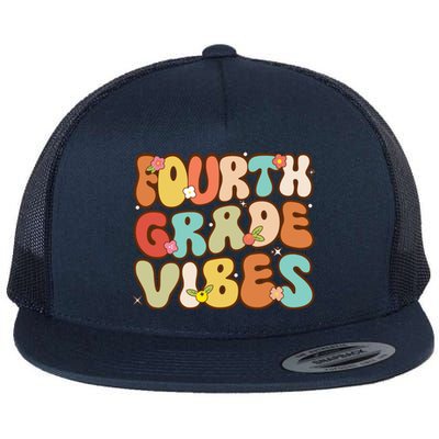 Fourth Grade Retro Back To School 4Th Grade Vibes Groovy Cool Gift Flat Bill Trucker Hat