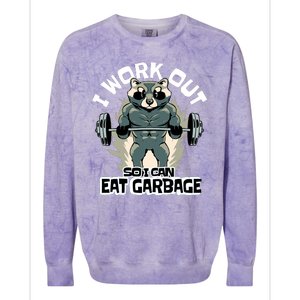 Funny Gym Raccoon I Workout So I Can Eat Garbage Colorblast Crewneck Sweatshirt