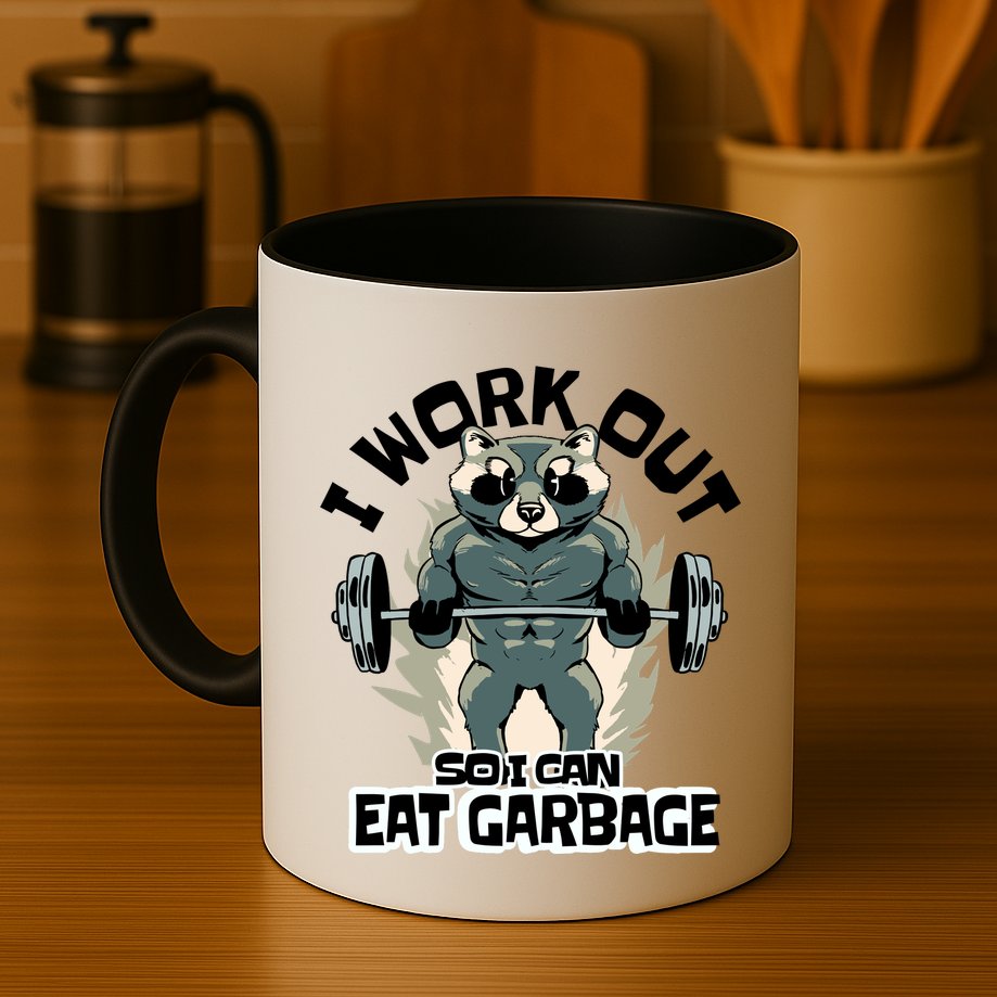 Funny Gym Raccoon I Workout So I Can Eat Garbage Mug