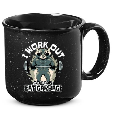 Funny Gym Raccoon I Workout So I Can Eat Garbage 15oz Campfire Ceramic Mug