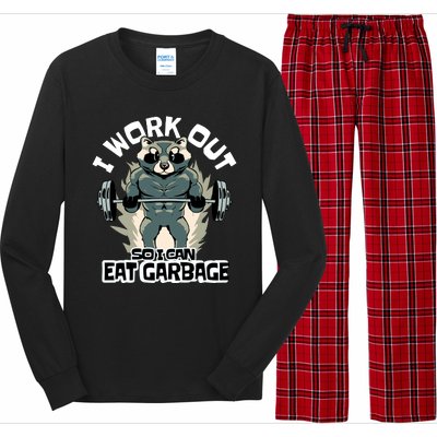 Funny Gym Raccoon I Workout So I Can Eat Garbage Long Sleeve Pajama Set