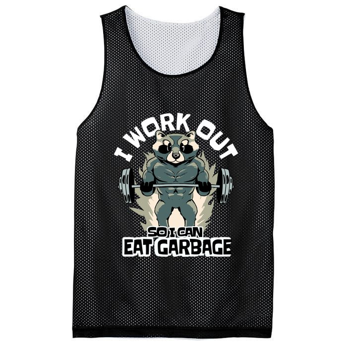 Funny Gym Raccoon I Workout So I Can Eat Garbage Mesh Reversible Basketball Jersey Tank