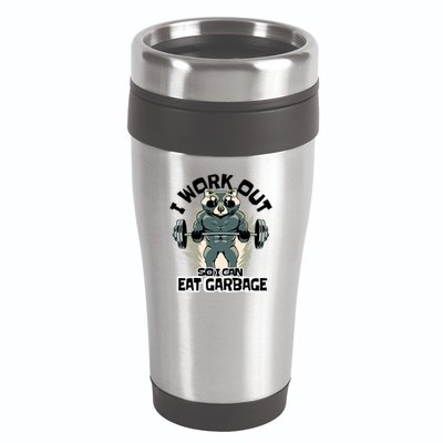 Funny Gym Raccoon I Workout So I Can Eat Garbage 16oz Travel Tumbler