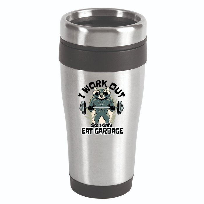 Funny Gym Raccoon I Workout So I Can Eat Garbage 16oz Travel Tumbler