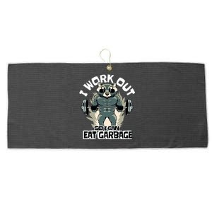 Funny Gym Raccoon I Workout So I Can Eat Garbage Large Microfiber Waffle Golf Towel