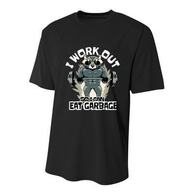 Funny Gym Raccoon I Workout So I Can Eat Garbage Youth Performance Sprint T-Shirt