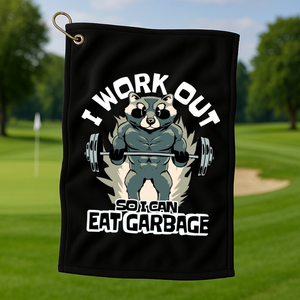 Funny Gym Raccoon I Workout So I Can Eat Garbage Golf Towel