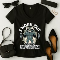 Funny Gym Raccoon I Workout So I Can Eat Garbage Women's V-Neck T-Shirt