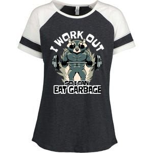 Funny Gym Raccoon I Workout So I Can Eat Garbage Enza Ladies Jersey Colorblock Tee