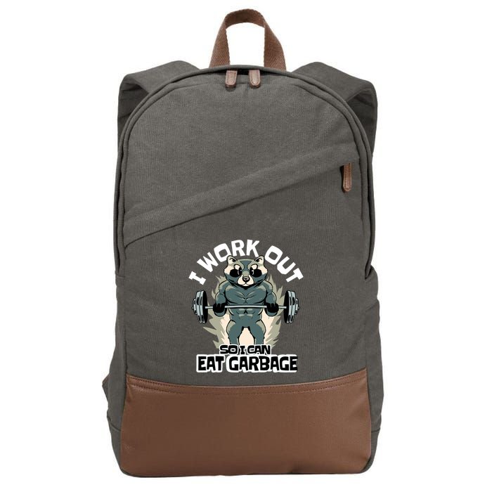 Funny Gym Raccoon I Workout So I Can Eat Garbage Cotton Canvas Backpack