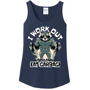 Funny Gym Raccoon I Workout So I Can Eat Garbage Ladies Essential Tank