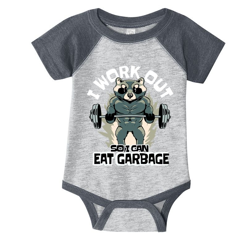 Funny Gym Raccoon I Workout So I Can Eat Garbage Infant Baby Jersey Bodysuit