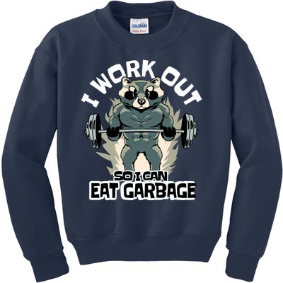 Funny Gym Raccoon I Workout So I Can Eat Garbage Kids Sweatshirt