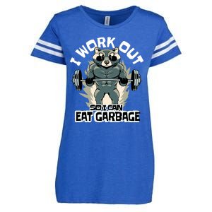 Funny Gym Raccoon I Workout So I Can Eat Garbage Enza Ladies Jersey Football T-Shirt