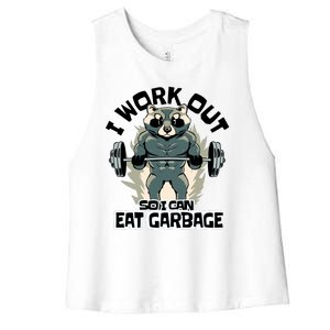 Funny Gym Raccoon I Workout So I Can Eat Garbage Women's Racerback Cropped Tank