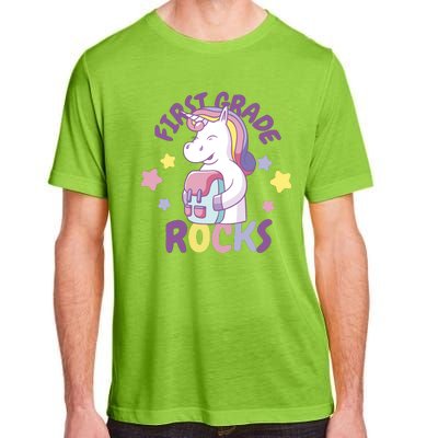 First Grade Rocks Unicorn Back To School Adult ChromaSoft Performance T-Shirt