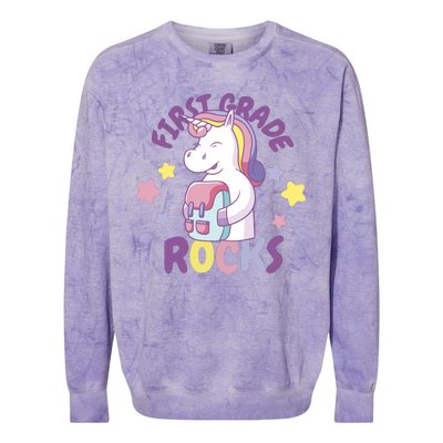 First Grade Rocks Unicorn Back To School Colorblast Crewneck Sweatshirt