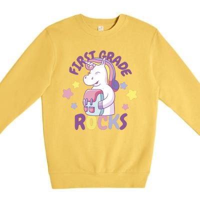 First Grade Rocks Unicorn Back To School Premium Crewneck Sweatshirt