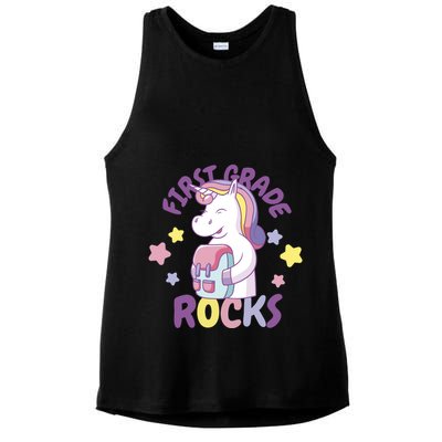 First Grade Rocks Unicorn Back To School Ladies PosiCharge Tri-Blend Wicking Tank