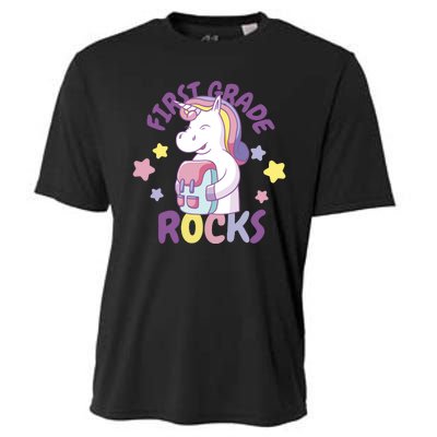 First Grade Rocks Unicorn Back To School Cooling Performance Crew T-Shirt