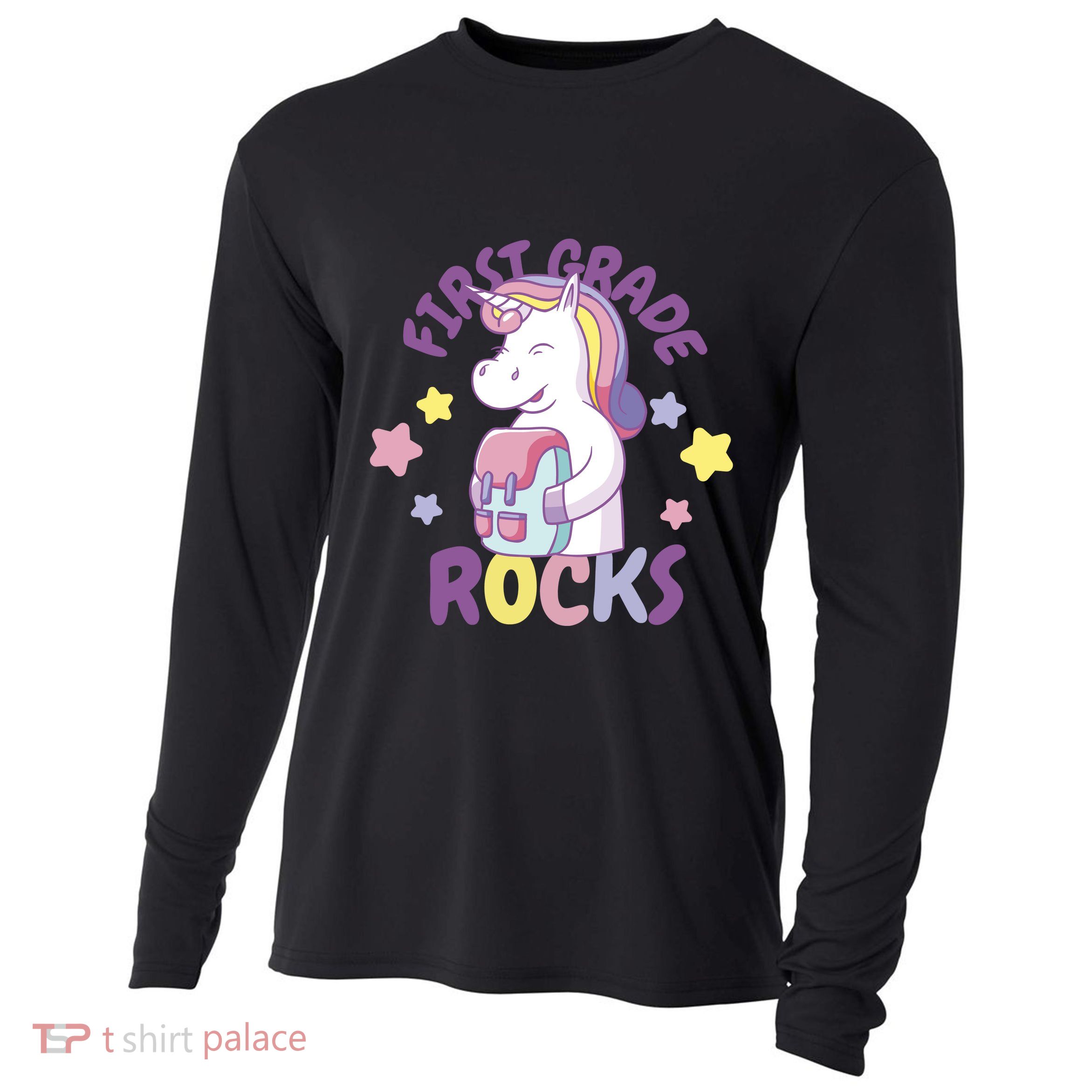 First Grade Rocks Unicorn Back To School Cooling Performance Long Sleeve Crew