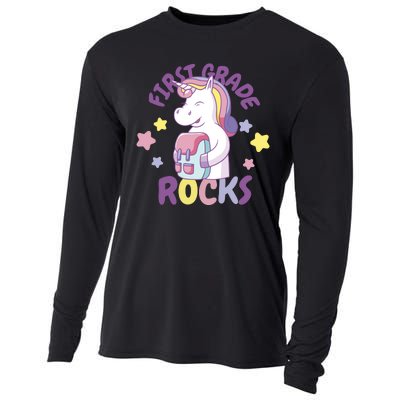 First Grade Rocks Unicorn Back To School Cooling Performance Long Sleeve Crew