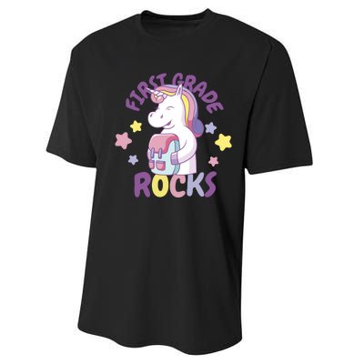 First Grade Rocks Unicorn Back To School Performance Sprint T-Shirt