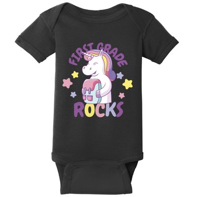 First Grade Rocks Unicorn Back To School Baby Bodysuit