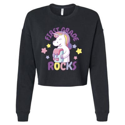 First Grade Rocks Unicorn Back To School Cropped Pullover Crew