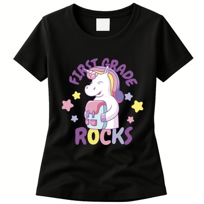 First Grade Rocks Unicorn Back To School Womens T-Shirt