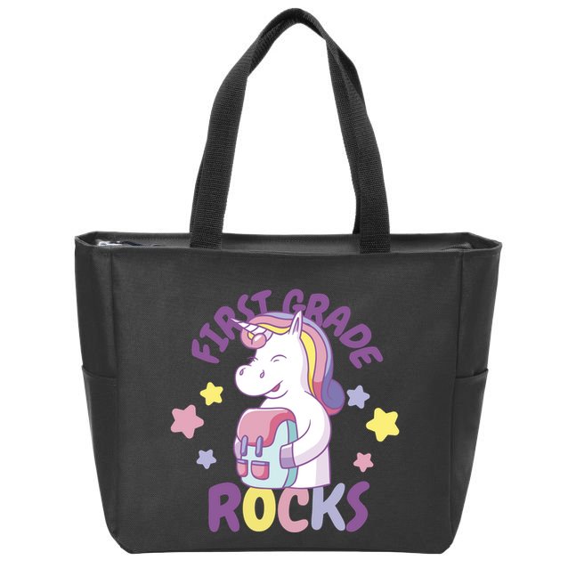 First Grade Rocks Unicorn Back To School Zip Tote Bag