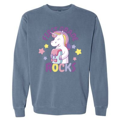 First Grade Rocks Unicorn Back To School Garment-Dyed Sweatshirt