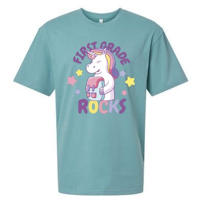 First Grade Rocks Unicorn Back To School Sueded Cloud Jersey T-Shirt