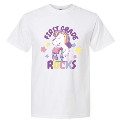 First Grade Rocks Unicorn Back To School Garment-Dyed Heavyweight T-Shirt